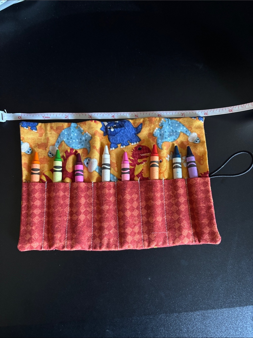 Kids Crayon Roll-Up Case Dinosaurs in Yellow and Red